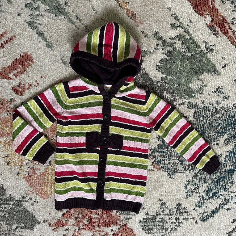 Y2K Gymboree 100% Cotton Knit Hooded Striped Sweater Size xs 3/4 Girl